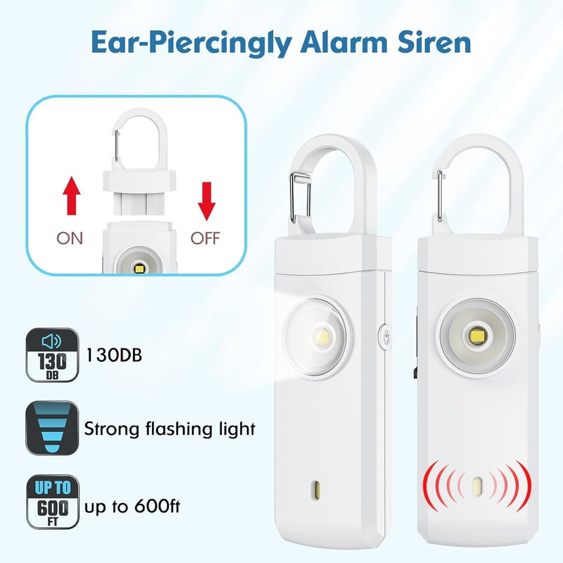 ANKOSHUN Rechargeable Personal Alarms for Women - Christmas Birthday Gifts for Women, Stocking Stuffers for Teen Girl, Daughter, Safety Keychain Flashlight, Siren Alarm, Travel College Essentials (White) - Image 1